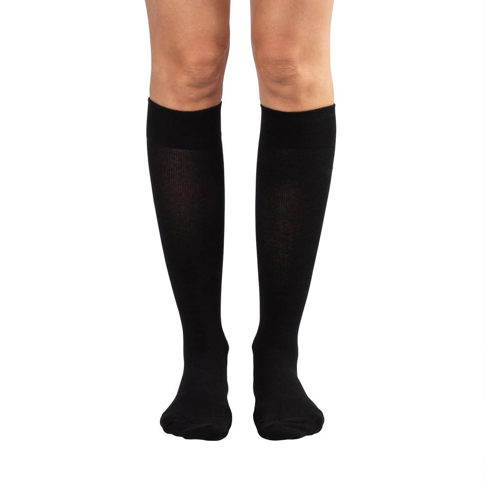 Dr. Comfort Women's Casual Compression Sock 1015 mmHg Gentle Support, Knee High, Made with Soft, Breathable Cotton - Medium, Black