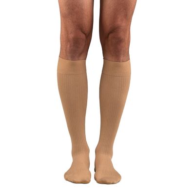 Dr. Comfort Men's Micro-Nylon Dress Sock -15-20 mmHg -Khaki-L