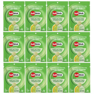 SaltStick Electrolyte FastChews Chewable Tablets, Lemon Lime, 120 count, 12 packets of 10 tablets each
