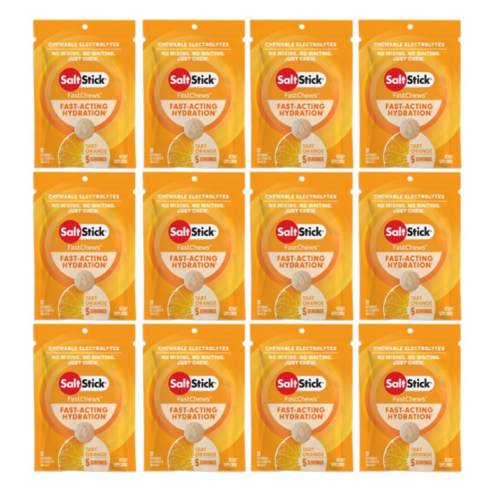 SaltStick Electrolyte FastChews - 120 Count Orange Flavor - Chewable Electrolyte Tablets for Hydration, Salt Tabs - 10 Count (Pack of 12)
