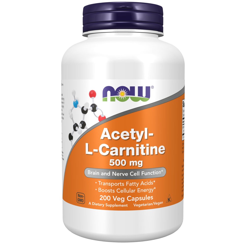 NOW Foods Acetyl L-Carnitine 500mg, 200 Vcaps, Pack of 2