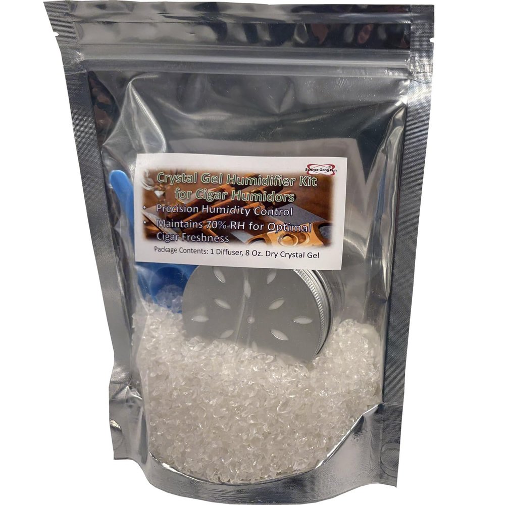 8oz Cigar Humidor Humidifier Crystals -  LB Refill Bag of Gel Beads for Perfect 70% Humidity Control  Reusable & Long-Lasting Moisture for Any Cigar Box