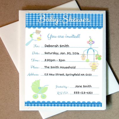Personalized Baby Shower Invite Cards (30 Cards and Envelopes) (Blue)