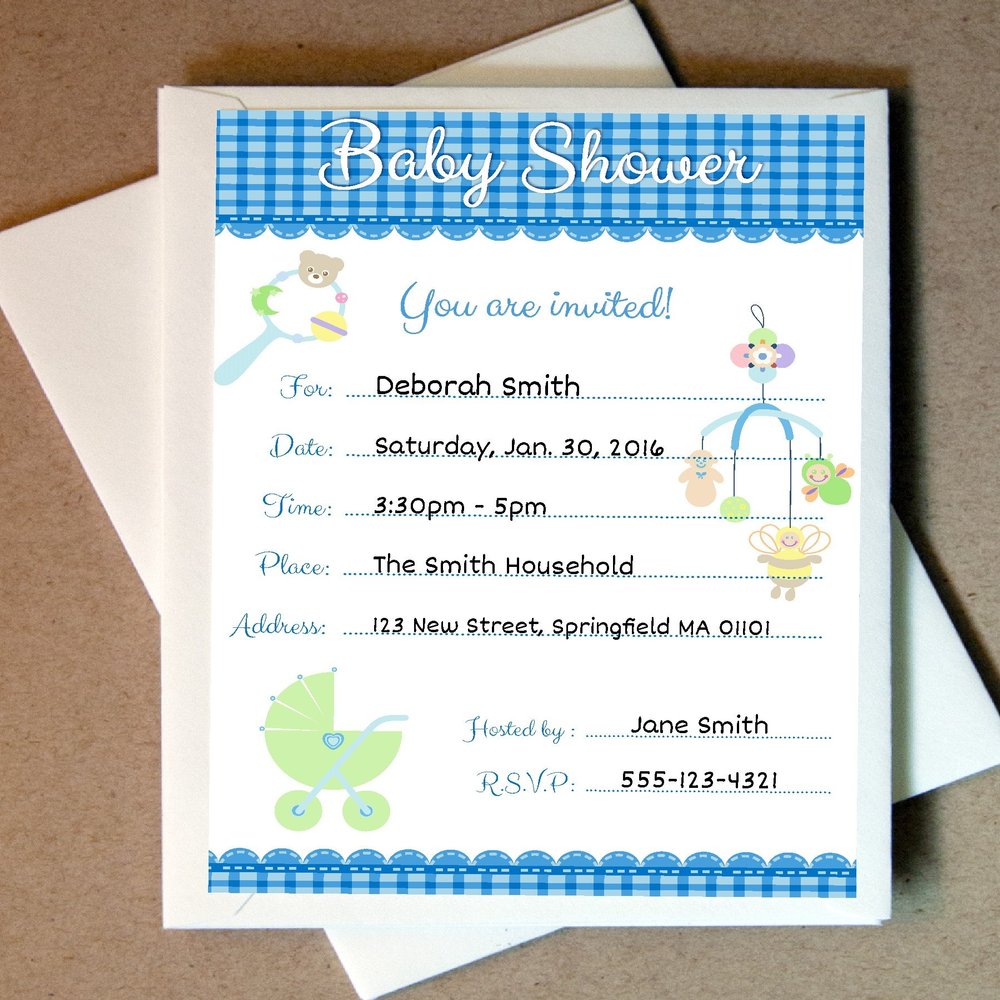 Personalized Baby Shower Invite Cards (30 Cards and Envelopes) (Blue)