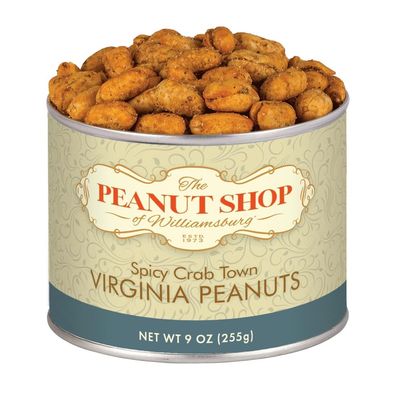 The Peanut Shop of Williamsburg Williamsburg Peanuts Crab Town seasoning, Lightly Salted Large Virginia Peanuts, Hand Cooked, Gluten Free - 9 Oz Tin