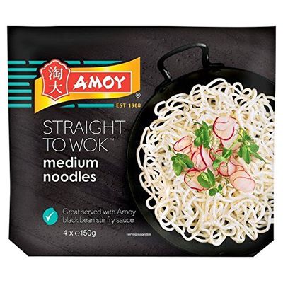 Amoy Straight To Wok Medium Noodles 4 x 150g - Pack of 2