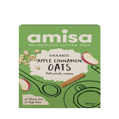 Amisa Organic Gluten Free Pure Porridge Oats Apple & Cinnamon Spice 300g - Pack of 2