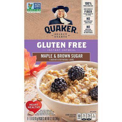 Quaker Select Starts Gluten Free Instant Oatmeal, Maple and Brown Sugar, 12.1 oz Box - 8-1.51 oz Packets