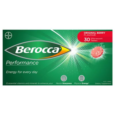 Berocca Performance 30 Effervescent Tablets- Original Berry Flavor International Version Caffeine Free