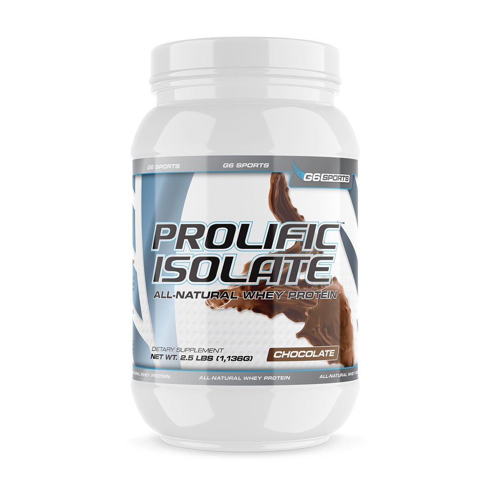 G6 Sports Nutrition Prolific Isolate All Natural Whey Protein Isolate (Gluten Free, Lactose Free, Stevia Sweetened, 25g Protein, 100 Calories)  2.5lb Jar  Chocolate