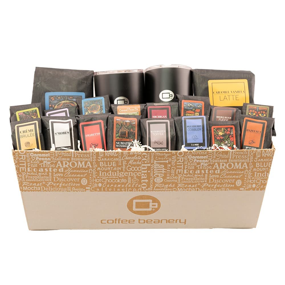 Coffee Beanery VIP Coffee Gift Basket, Light-Medium Roast Specialty Arbica Flavored Coffee & Mugs