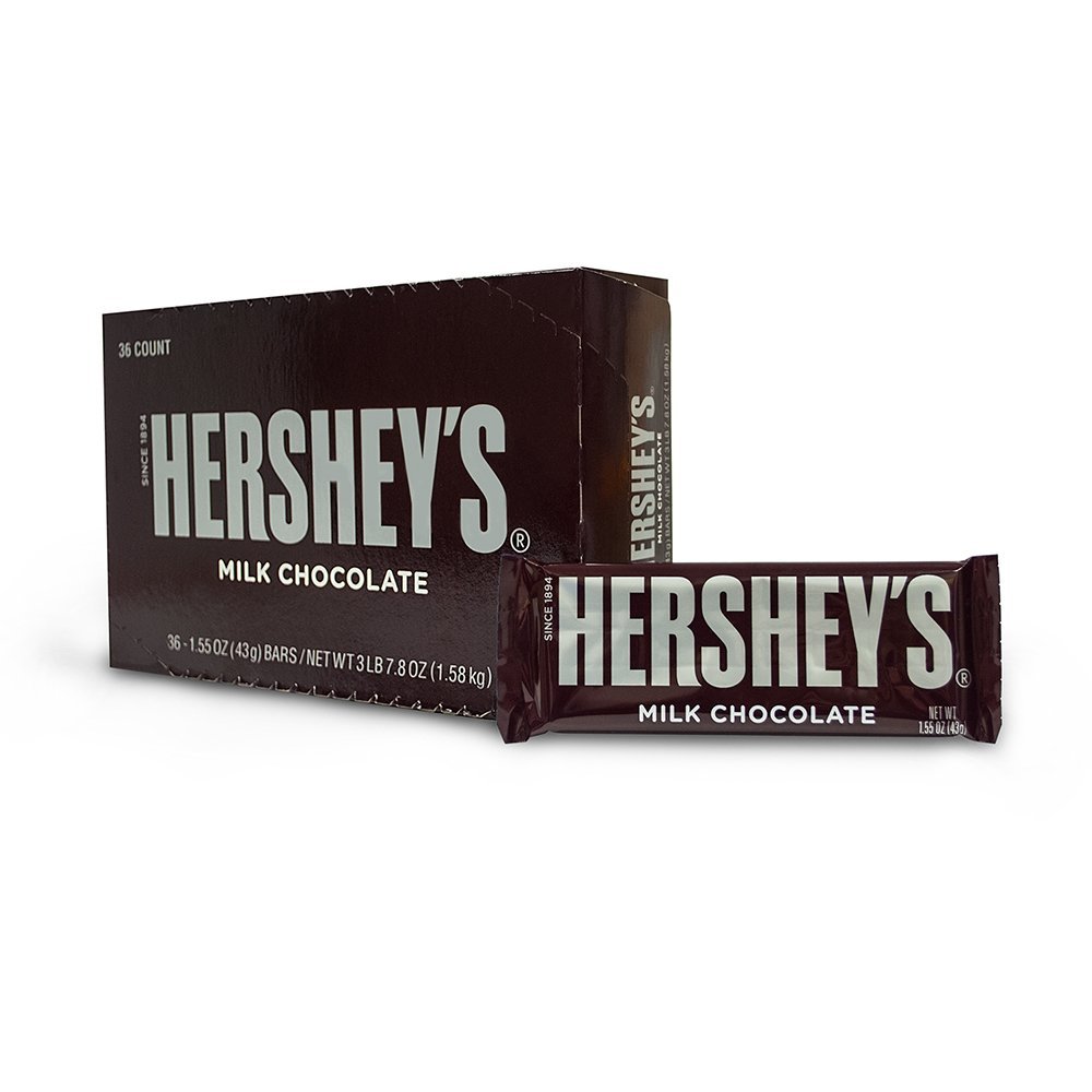 Bulk Candy HERSHEY'S 1.55oz Milk Chocolate Bars - 36 Count Box (1 Box) - Free Cold Packaging