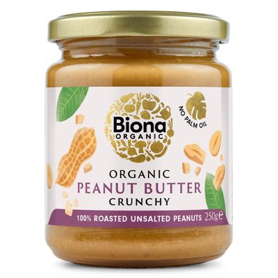 Biona Biona Organic Peanut Butter Crunchy Unsalted 250g -2 Pack