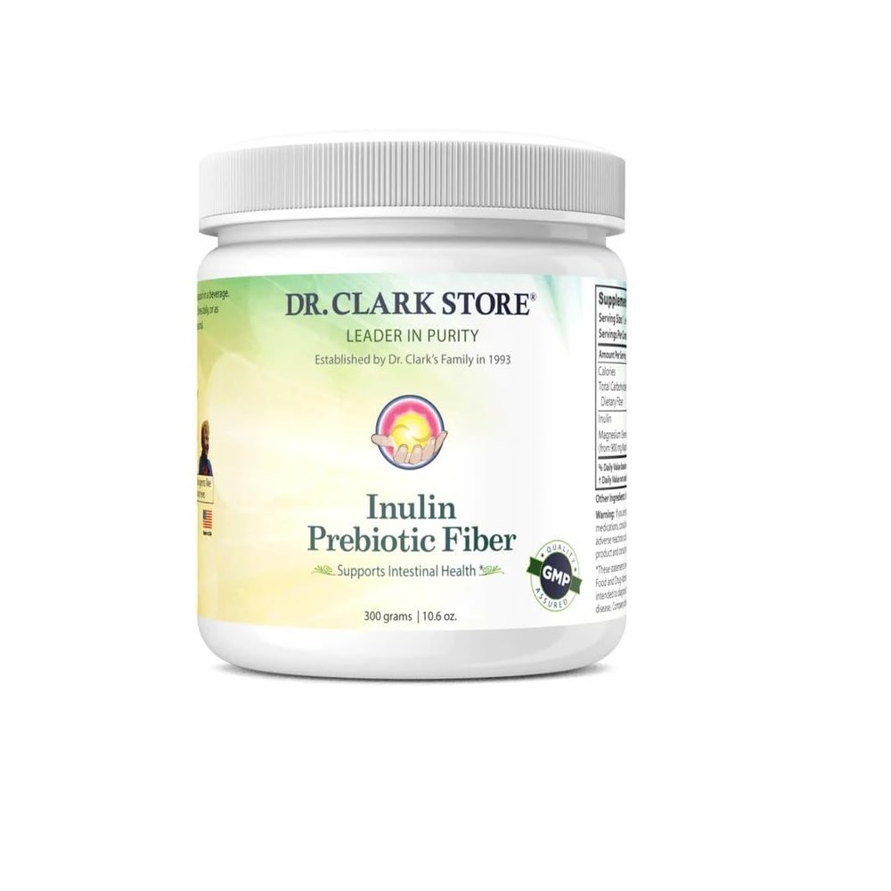 Dr. Clark Inulin Powder (FOS)  Prebiotic Soluble Fiber for Gut Health, 300g  Supports Digestive Health & Regularity