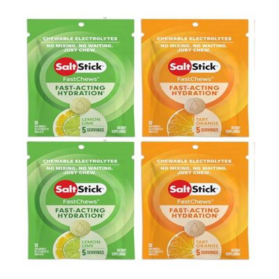 SaltStick FASTCHEWS Resealable, Variety 4 Pack of Tart Orange & Zesty Lemon-Lime