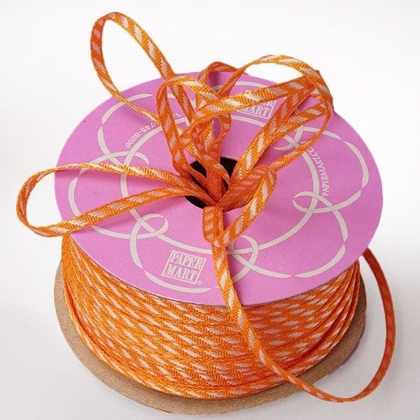 1/8" X 50 Yards Orange White Slope Ribbon