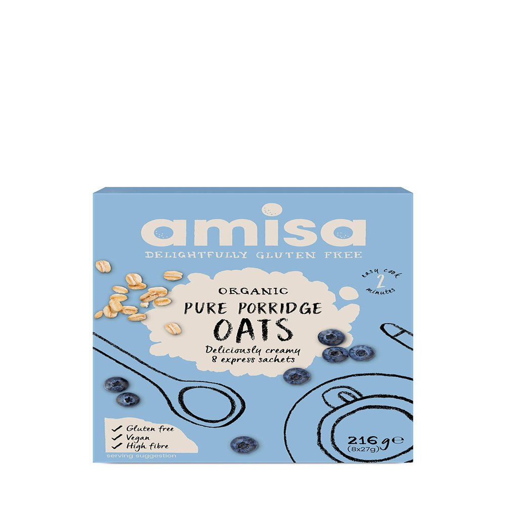 Amisa Organic Gluten Free Pure Porridge Oats Express Sachets 8 x 27g - Pack of 6