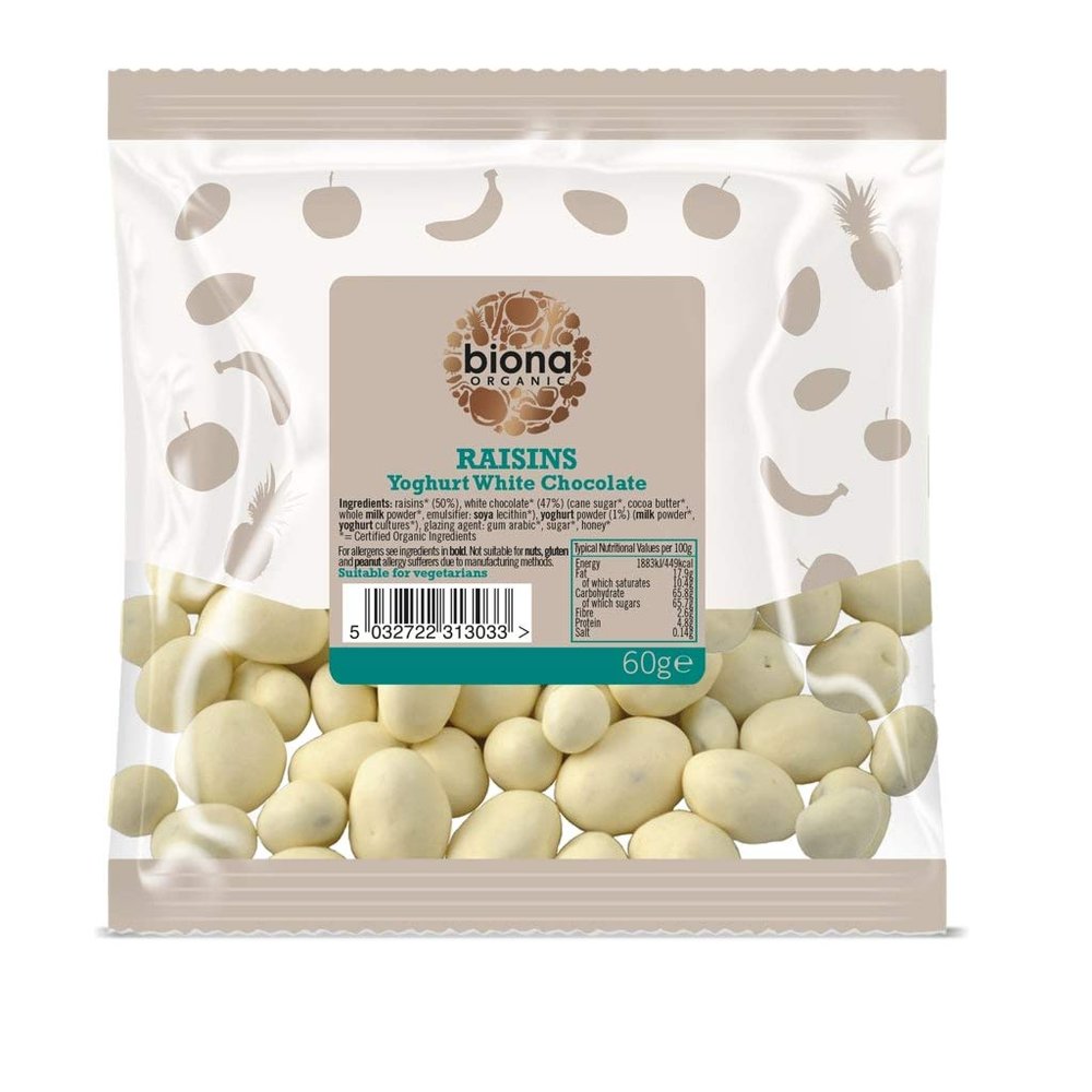Biona Organic Raisins Yoghurt White Chocolate 60g - Pack of 6