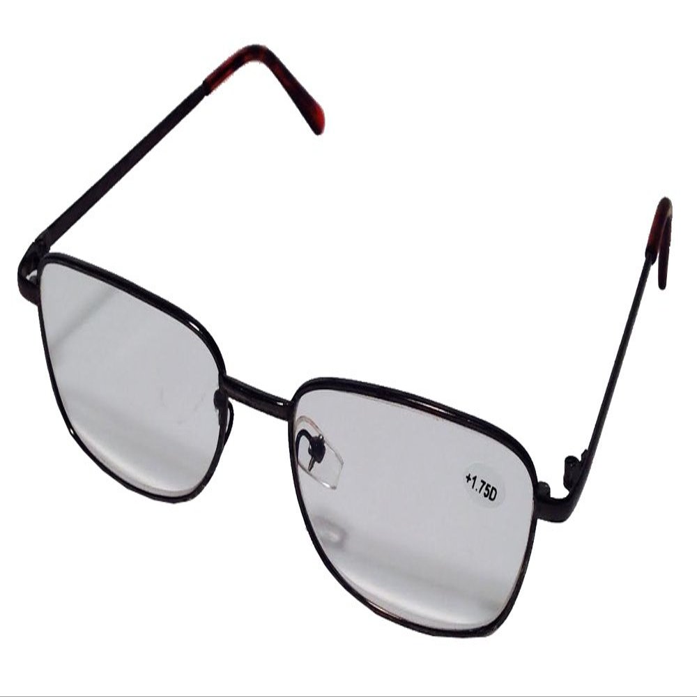 +1.75D Reading Glasses - Black Frame with Brown Tips