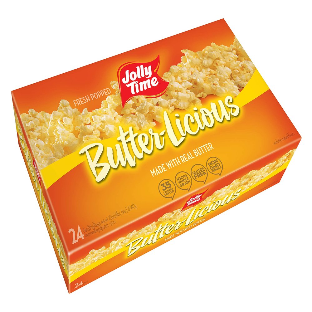 Jolly Time Value Pack Butter-Licious, Original Buttery Microwave Popcorn Snack, Gluten Free with Real Buttered Corn Homestyle Flavor (Bulk 24-Count Box)