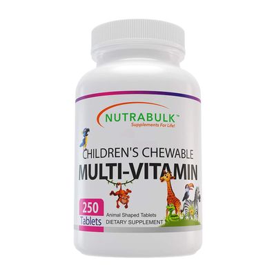 NutraBulk Childrens Chewable Multi-Vitamins - Promoting Kids' Overall Development - USA-Made, May Help to Support Immune, Bone, Brain & Overall Well Being- Vegan & Gluten Free - 250 Cherry Tablets