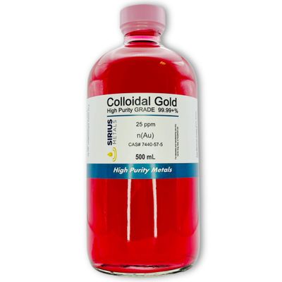 True Colloidal Gold  25 ppm - 99.99+% Purity - 500 mL (16.9 Fl Oz) in Glass Bottle - Made in USA