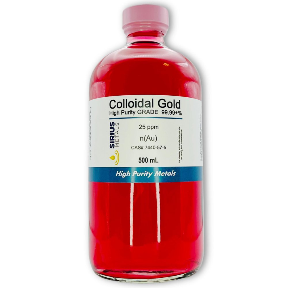 True Colloidal Gold  25 ppm - 99.99+% Purity - 500 mL (16.9 Fl Oz) in Glass Bottle - Made in USA