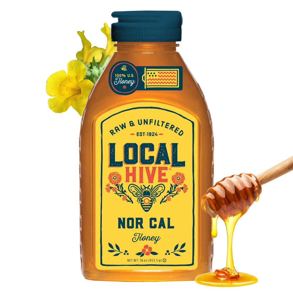 Local Hive North California Raw Unfiltered Honey 16 oz, 100% Pure US Honey, Sourced from American Bees and Beekeepers - Natural Sweetener, Ideal for Tea, Baking, and Cooking