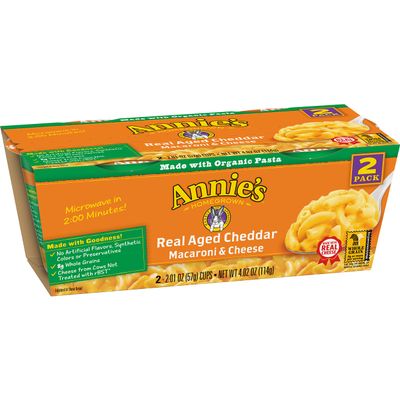 Annie's Macaroni and Cheese, Microwave Cups, Pasta & Real Aged Cheddar Mac and Cheese, 2.01 oz Cup (, (2 Pack))