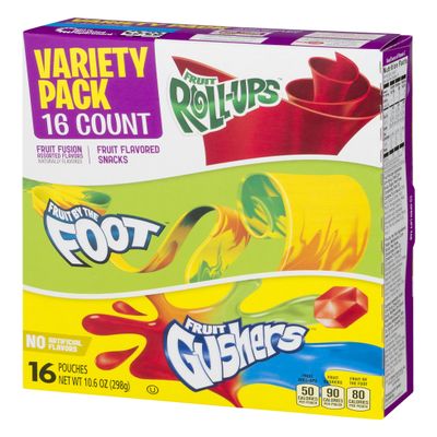 Betty Crocker Fruit Snacks, Fruit Roll-Ups, Fruit By The Foot and Fruit Gushers, Variety Snack Pack, 16 Pouches