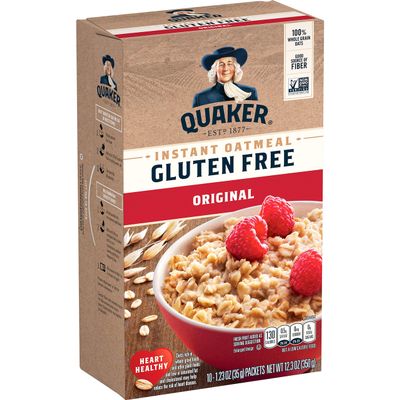 Quaker Instant Oatmeal, Gluten Free Original, Breakfast Cereal, 1.23oz -10 count, (Pack of 6 )