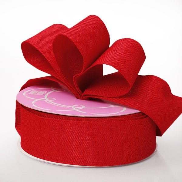 1 1/2" X 25 Yards Red Fine Linen Ribbon