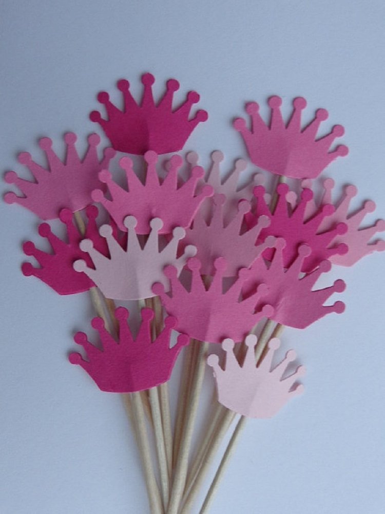 Small Mixed Pink Crown Cupcake Toppers - Party Picks - Food Picks - Princess Party (Set of 24)