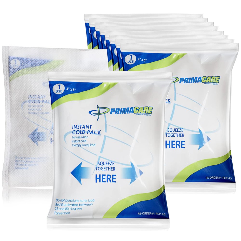 Primacare PCP-45 Instant Cold Packs (4 x 5) 24 Disposable Ice Packs with Non-Woven Covers for Pain Relief, Swelling, Inflammation, Sprains, Toothaches, First Aid, for Athletes & Outdoor Activities
