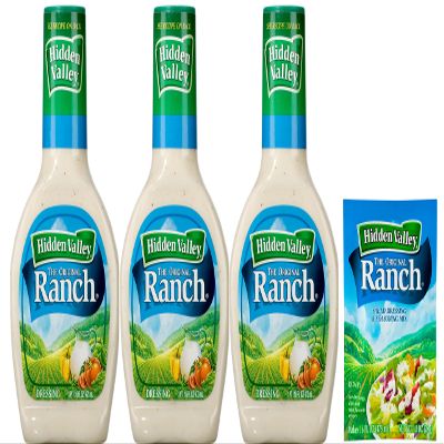Hidden Valley Original Ranch Dressing, 16 Fluid Ounce Bottle, Pack of 3, Plus Hidden Valley Original Ranch Seasoning and Salad Dressing Mix, 1 Oz Packet
