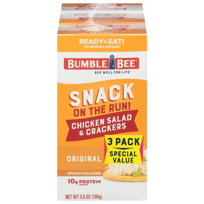 Bumble Bee Snack on the Run Chicken Salad with Crackers Kit, Ready to Eat, Spoon Included - Shelf Stable & Convenient Protein Snack, 3.5 Ounce (Pack of 3)