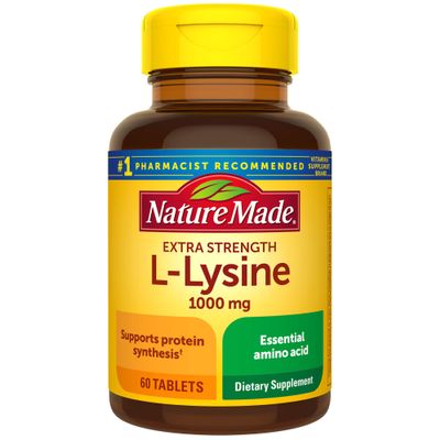 Nature Made Extra Strength L-Lysine 1000 mg Tablets, 60 Count for Protein Synthesis