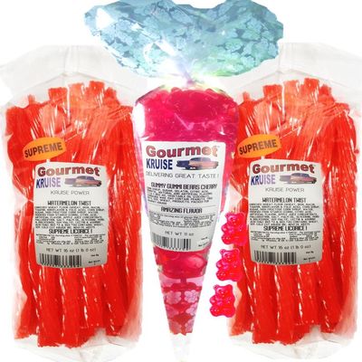 Watermelon Licorice Twist 2-1lb Bags (1) Red Cherry Gummi Gummy Bears 11OZ (NET WT 43 OZ) Gourmet Kruise Signature Gifts