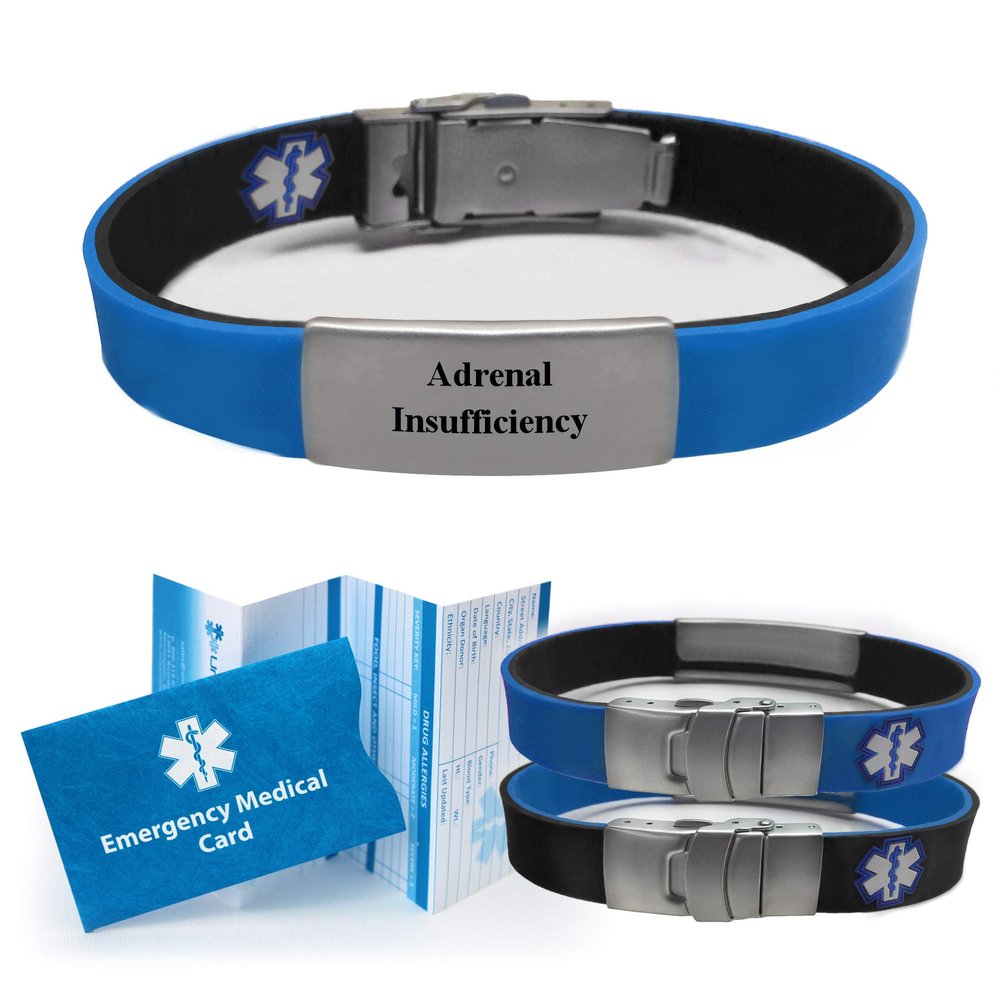 "ADRENAL INSUFFICIENCY" Sport/Slim Reversible Medical Alert ID Bracelet for Men and Women