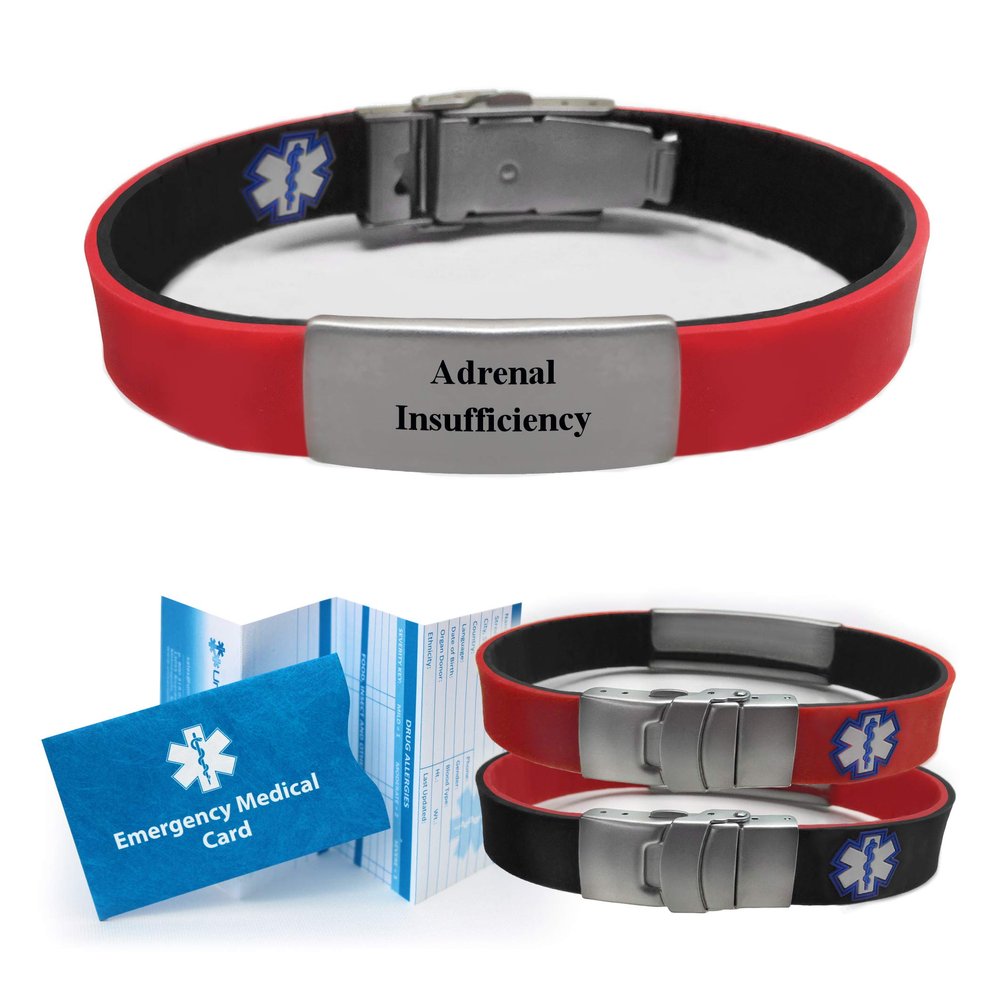 "ADRENAL INSUFFICIENCY" Sport/Slim Reversible Medical Alert ID Bracelet for Men and Women