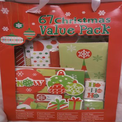 67 Pc Christmas Gift Wrap Value Pack Boxes Paper Tags Bows More!