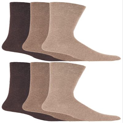 Gentle Grip - 6 Pair Pack Men's Loose Non Binding Diabetic Socks for Poor Circulation (Brown) 7-12