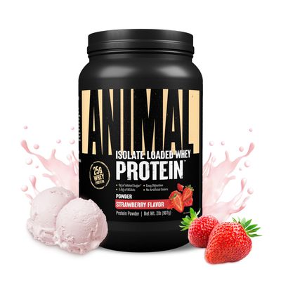 Animal Whey Isolate Protein Powder - Loaded for Pre & Post Workout Muscle Builder and Recovery with Digestive Enzymes for Men & Women - 25g Protein, Great Taste, Low Sugar - Strawberry 2 lbs