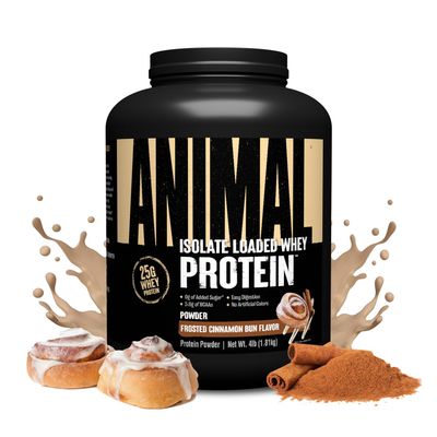 Animal Whey Isolate Protein Powder - Loaded for Pre & Post Workout Muscle Builder and Recovery with Digestive Enzymes for Men & Women - 25g Protein, Great Taste, Low Sugar - Frosted Cinnamon Bun 4 lbs