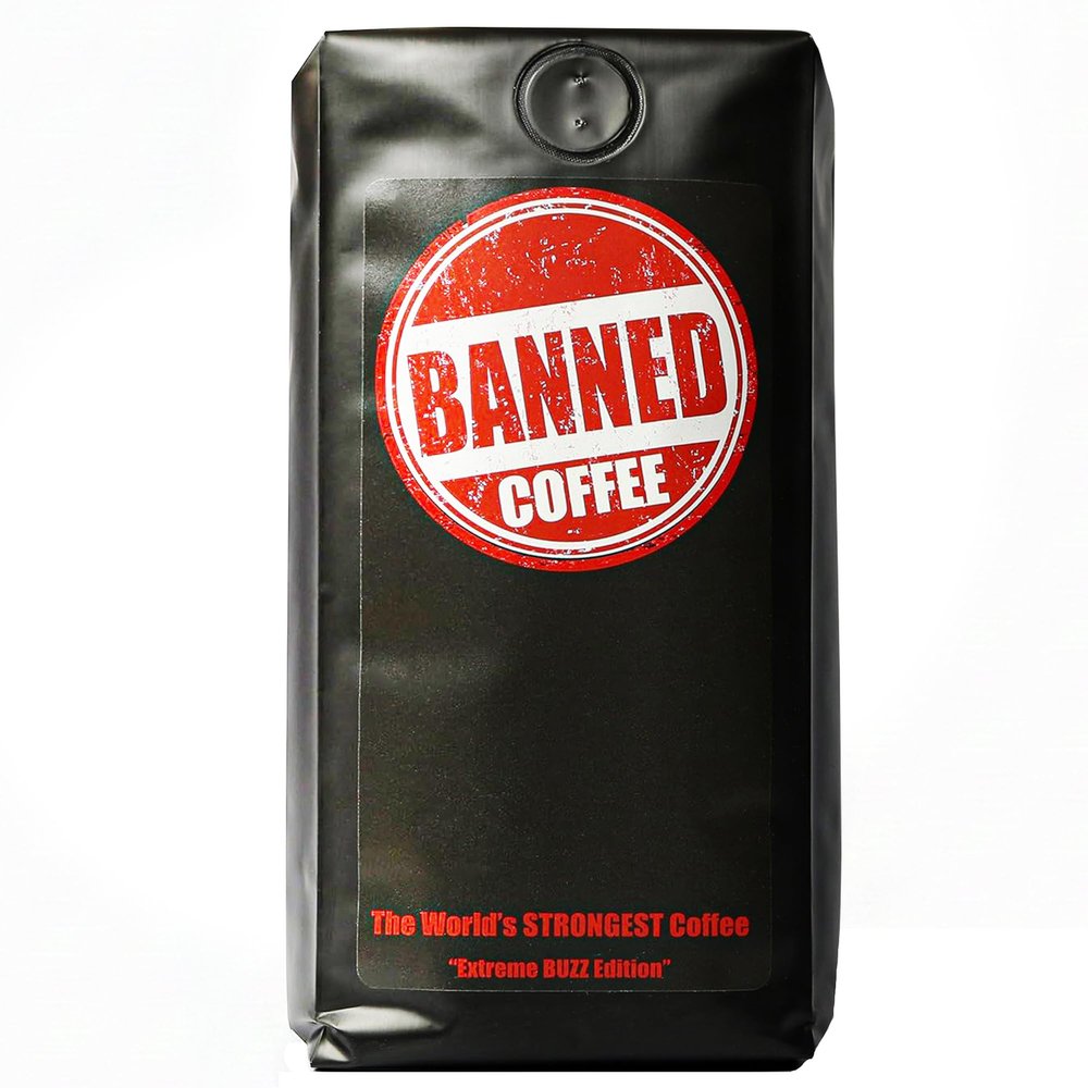 Banned Coffee Whole Bean - Worlds Strongest High Caffeine Coffee That Shouldnt Be Allowed Bold Medium -Dark Roast Arabica & Robusta Blend - Extreme Energy & Smooth Flavor - Fresh Roasted in the USA - 16oz (1 LB) Bag