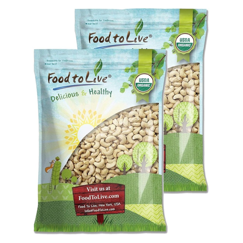 Food to Live Organic Cashews, 18 Pounds Whole, Size W-240, Unsalted, Non-GMO, Kosher, Raw, Vegan, Bulk