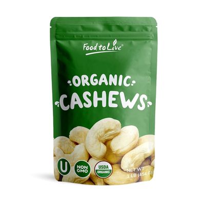 Food to Live Organic Cashews, 1 Pound Whole, Size W-240, Unsalted, Non-GMO, Kosher, Raw, Vegan, Bulk