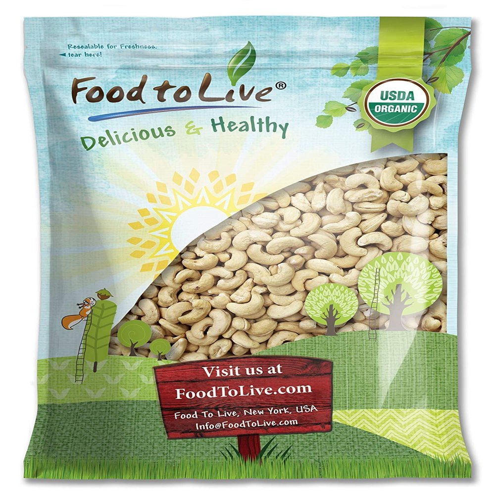 Food to Live Organic Cashews, 12 Pounds Whole, Size W-240, Unsalted, Non-GMO, Kosher, Raw, Vegan, Bulk