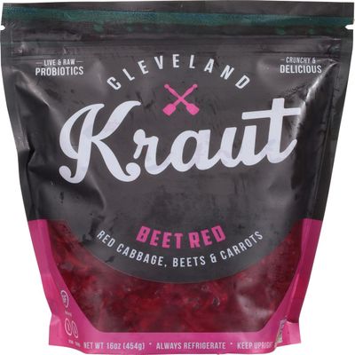 Cleveland Kraut, Naturally Fermented Beet Red Sauerkraut with Live and Raw Probiotics, 16 oz. pouch (Pack of 6)
