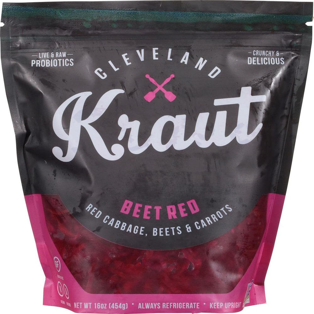 Cleveland Kraut, Naturally Fermented Beet Red Sauerkraut with Live and Raw Probiotics, 16 oz. pouch (Pack of 6)